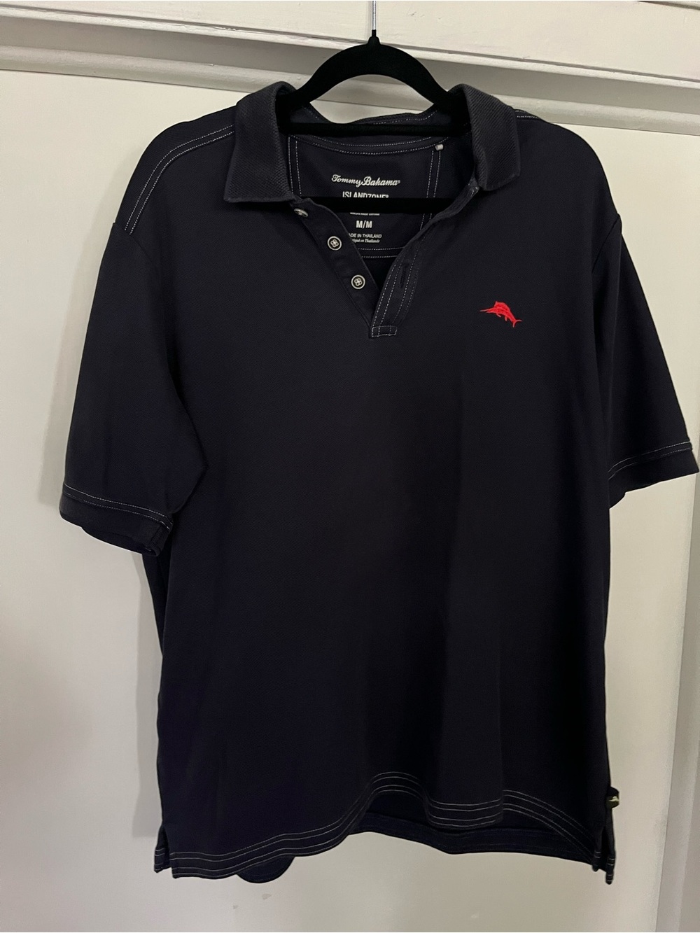 Tommy Bahama Men's Dark Blue Polo with Red Marlin Logo